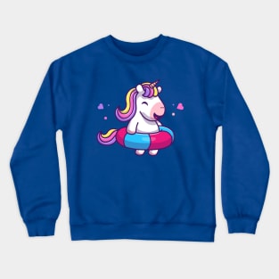 Cute Unicorn With Swimming Tires Cartoon Crewneck Sweatshirt